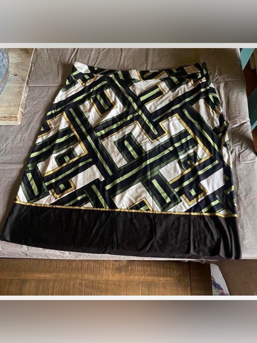 LOFT Geometric A-Line Skirt in Black, White & Green with Gold Trim